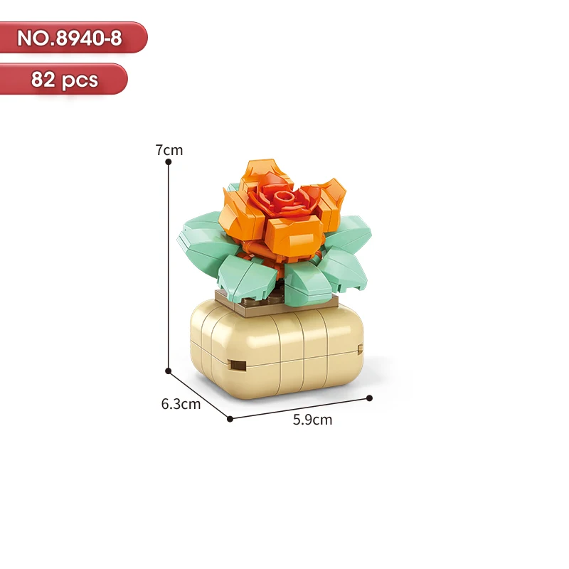 thumbnail image 1 of Bloque de construcción en maceta con forma de flor suculenta, modelo de bricolaje, ramo eterno, decoración de plantas para el escritorio del hogar, ladrillo, regalo para niña, juguete para niños, 1 of 5