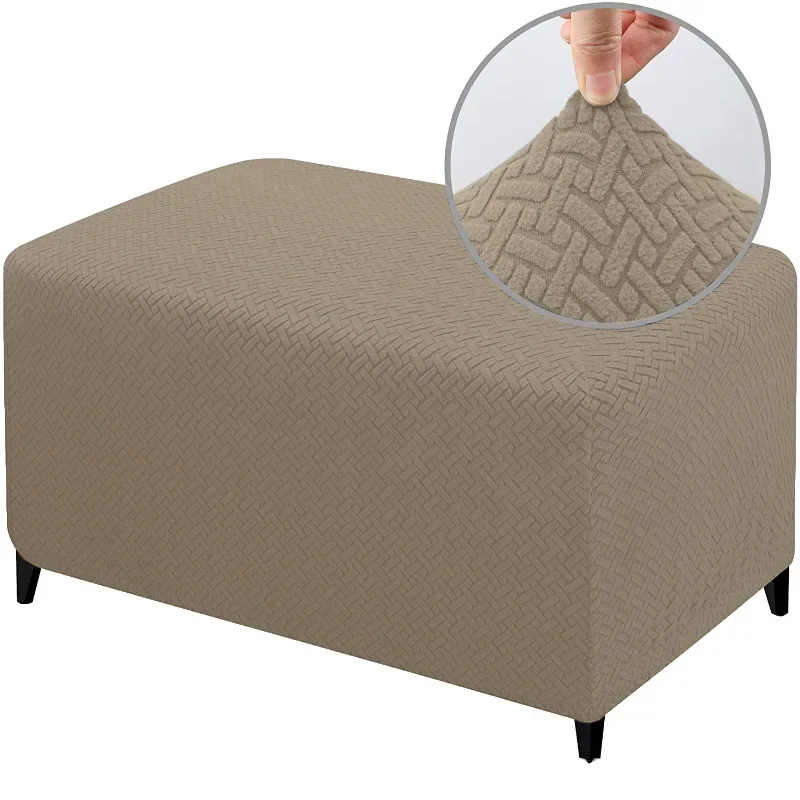 Jacauard Ottoman Chair Cover Elastic Footstool Slipcover All-inclusive Rectangle Footrest Cover Foot Stool Protector Living Room