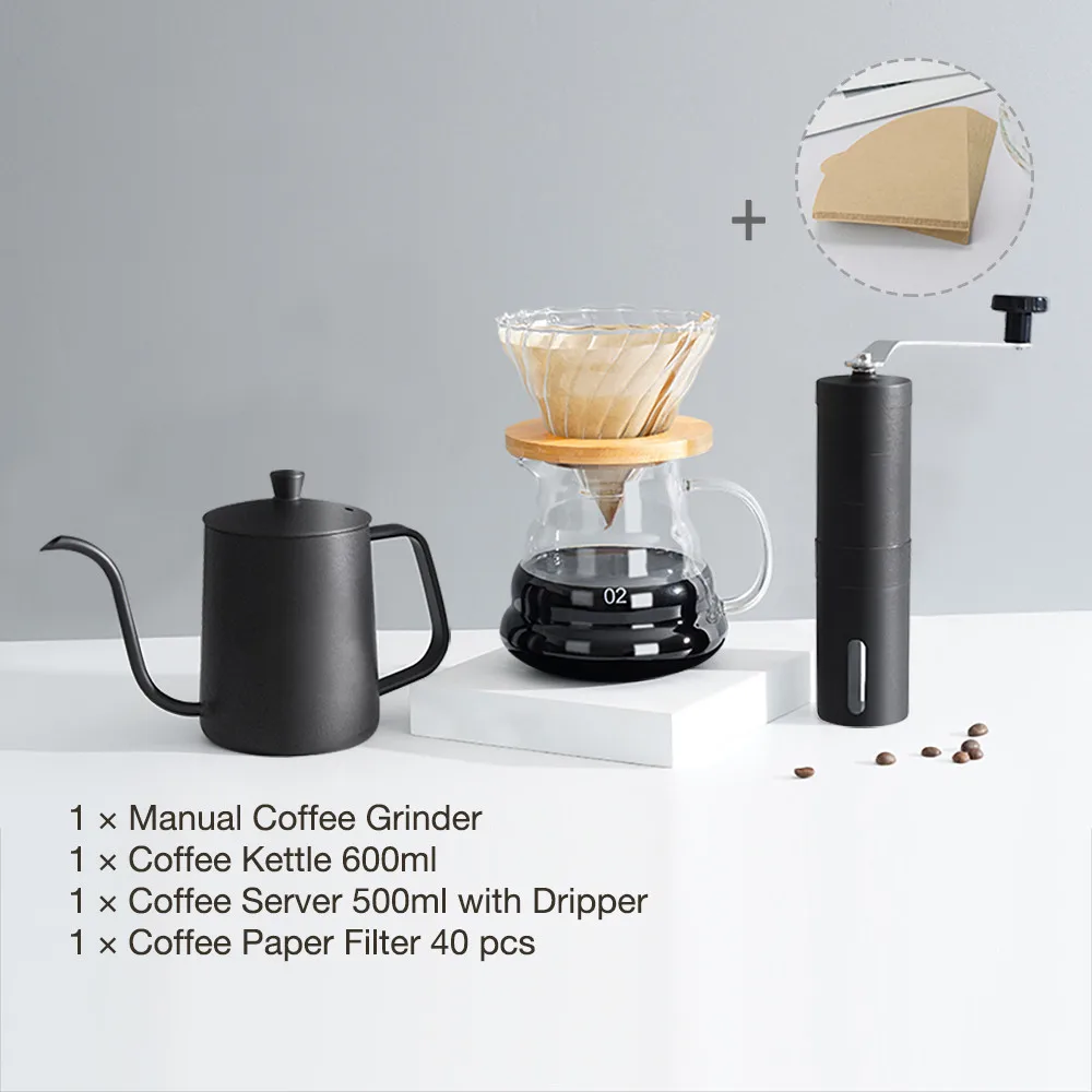 Juego de cafetera de acero inoxidable para viaje, molinillo Manual, filtro  Parper, caja de regalo - AliExpress