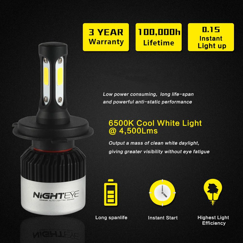 NIGHTEYE Car Bulbs H4 H11 H8 H9 9005 HB3 9006 Hb4 H3 H1 LED Chips 72W 9000LM 6500K Headlamp