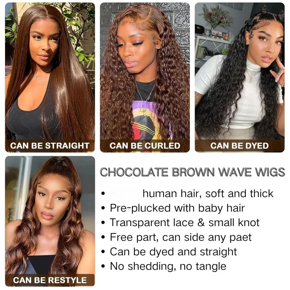 Chocolate Brown Body Wave Human Hair Wigs 13X6 Hd Lace Frontal Wig 13X4 Human Hair 250 Density Colored Pre Plucked Brazilian Wig 5