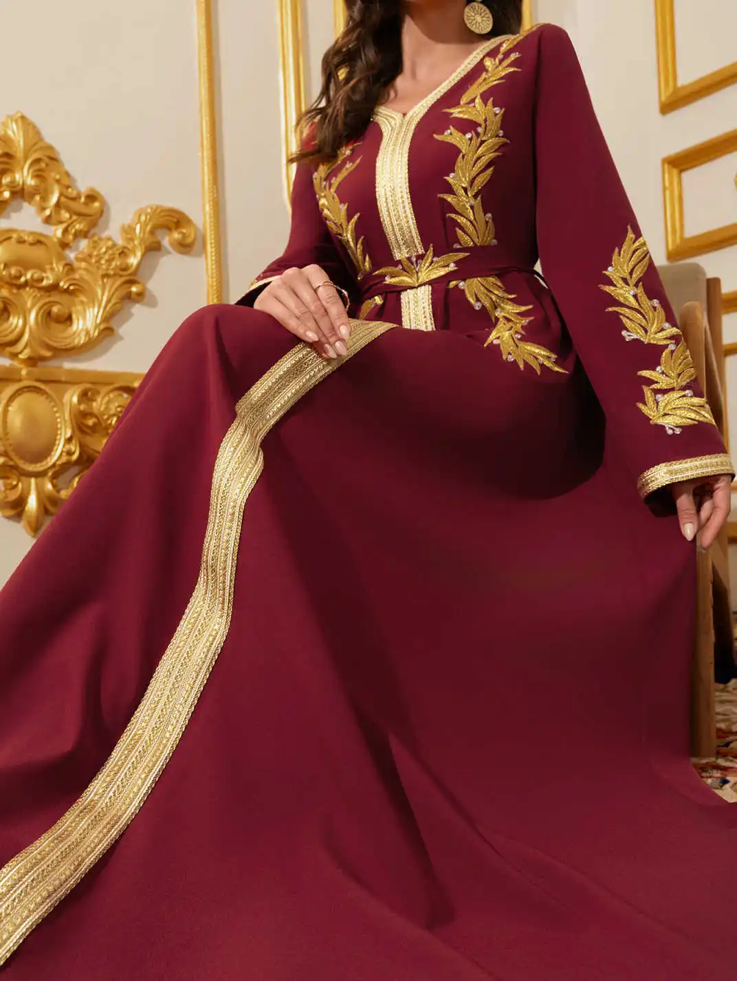 عبايات مطرزة للنساء المسلمات المغربي الأزهار ماكسي...