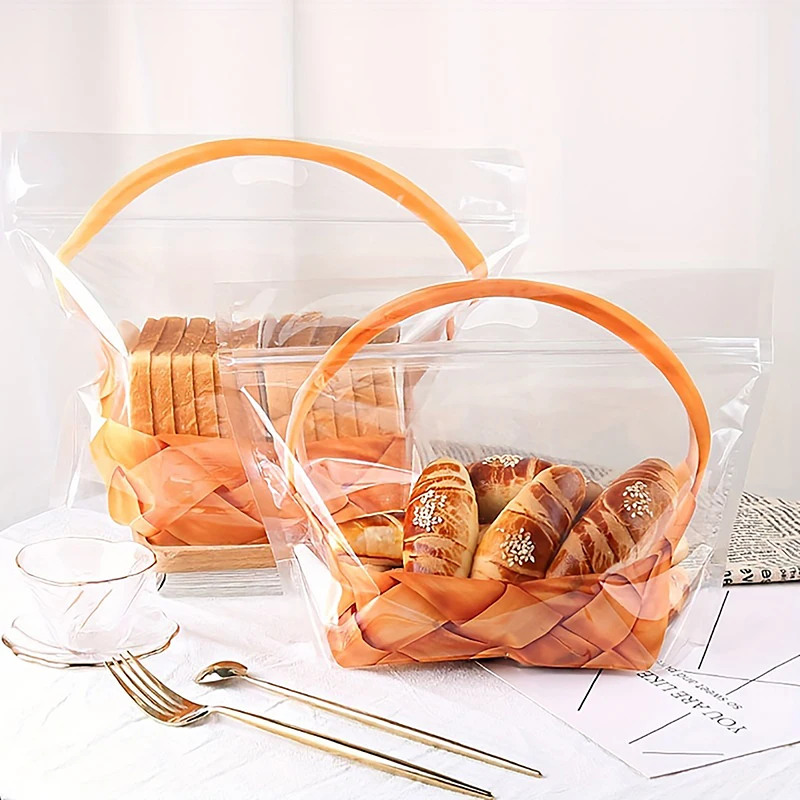 

10Pcs Transparent Ziplock Bags Large Transparent Toast Bag Bread Holder Portable Self-Adhesive Pastry Food Packaging Bakery Gift