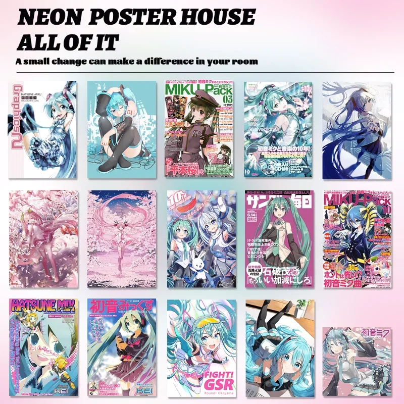 

Милые наклейки Hatsune Miku аниме смешанные постеры MIKU журнал спальня общежитие студия декоративная картина фотообои подарок