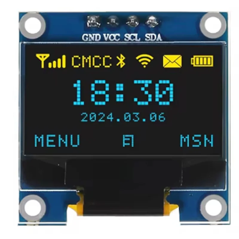 Módulo OLED 0.96 Pulgadas I2C 128x64 Para Arduino – Pantalla Amarilla Y Azul, Compatible Con ESP8266, ESP32, Nano (Pack De 3)