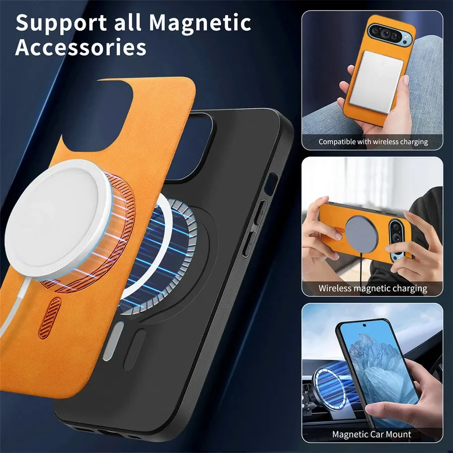 Magnetic PU Leather Matte Phone Case with Wireless Charging Support