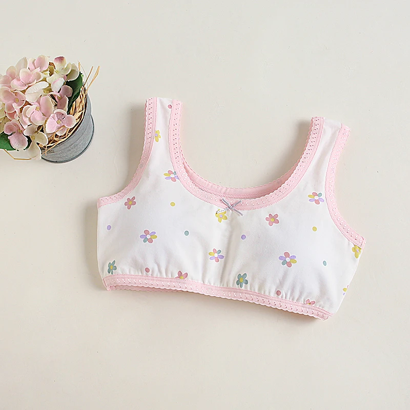 1pc Growing Girl Cotton Breathable Flowers Underwear Kids Bras Size 130-160 Floral Prints
