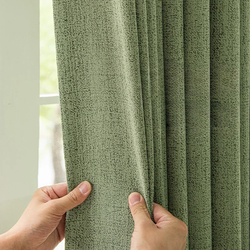 

Cotton and Linen High Blackout Curtains Nordic Luxury Simple Curtains for Living Dining Room Bedroom Matcha Green Curtain Custom