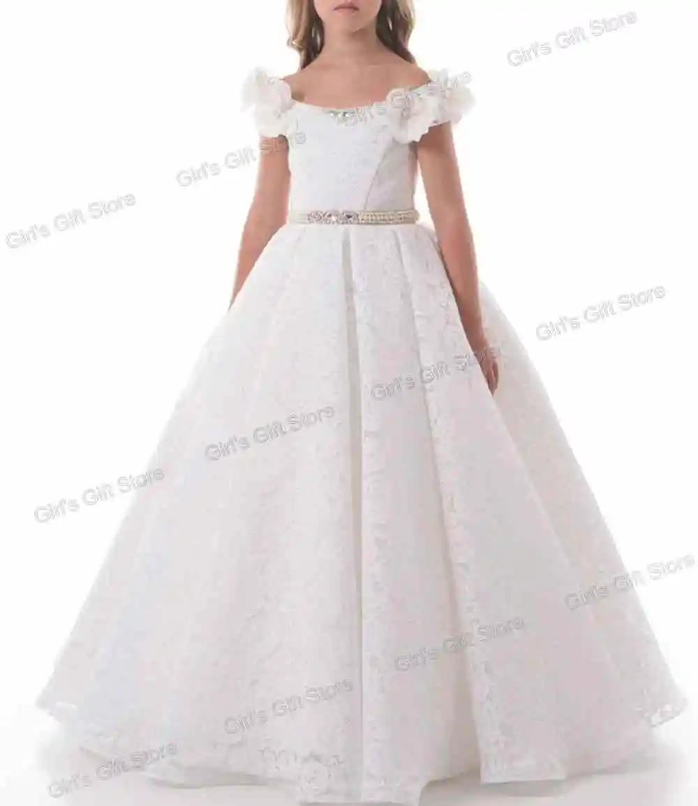 

Luxurious Pearls and Crystals Flower Girl Dresses For Wedding Prom Party Girls Pageant Gowns 3D Flowers Lace Floral Appliques