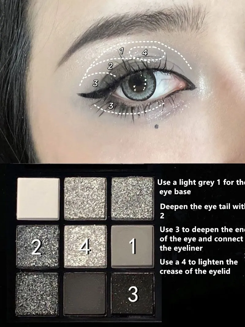 Cold Sweet Light European And American Smoky Eye Nine Color Eyeshadow Tray Cement Dark Punk Black And White Gray Metal Pearl 4