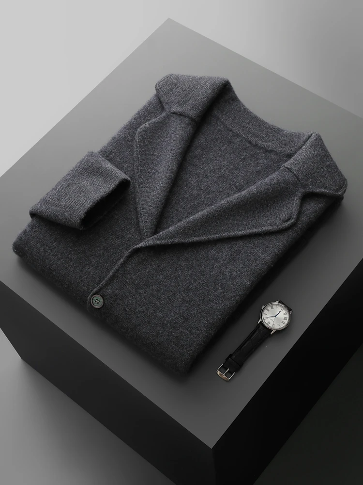 Men' 100% Cashmere Sweater Coat Cashmere Pants Suit Autumn Winter Thick Soft Warm Cashmere Knitwear Smart Casual Cashmere Suit 3