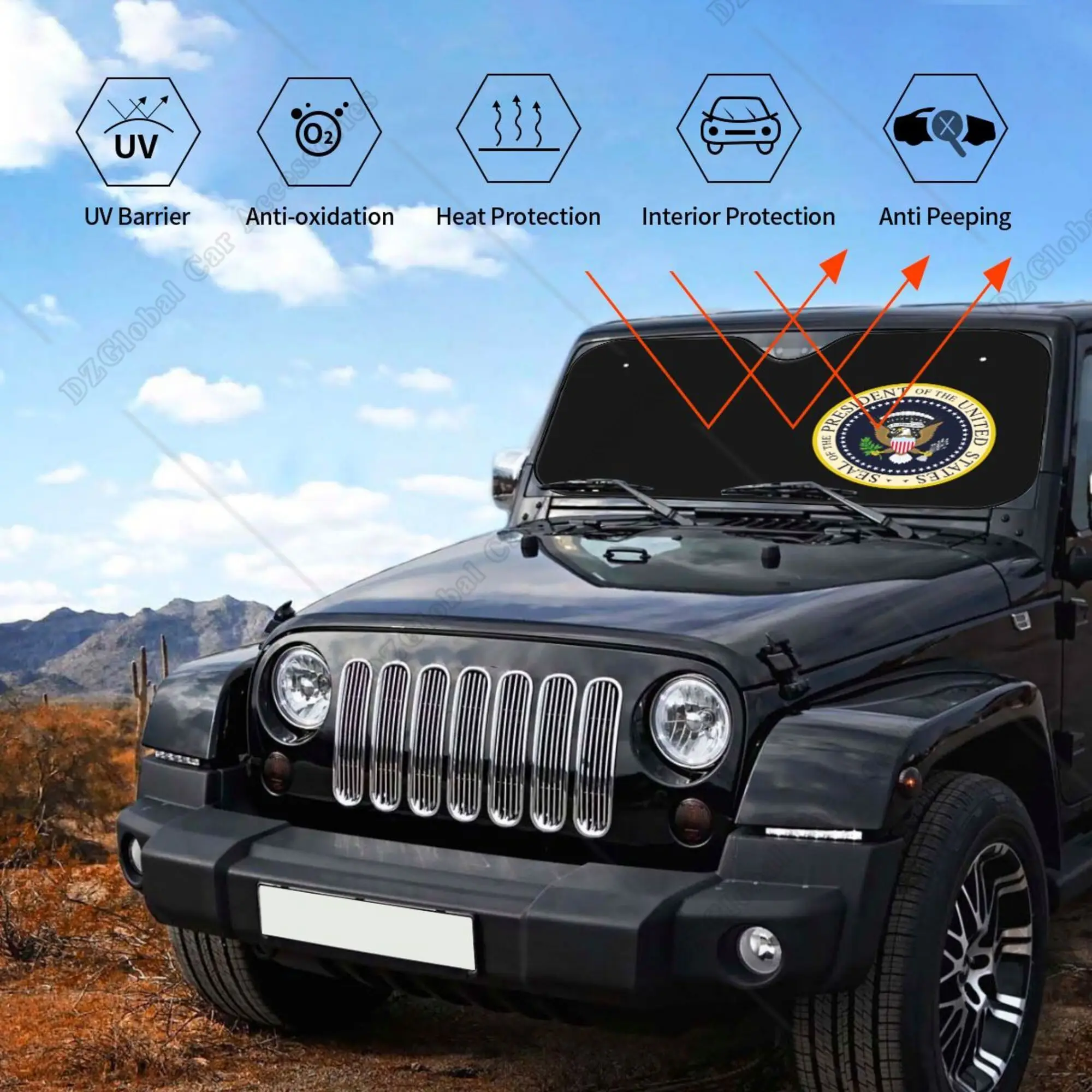 USA President Seal Logo Print Foldable Windshield Sunshade 76x140cm Car Window Windscreen Cover UV Protector Car Sun Shade