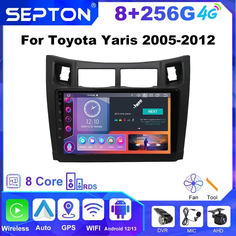 

SEPTON 8core Android auto Car Radio For Toyota Yaris 2005-2012 Multimedia Player CarPlay Navi Stereo GPS 4G 8+256G WIFI 2Din
