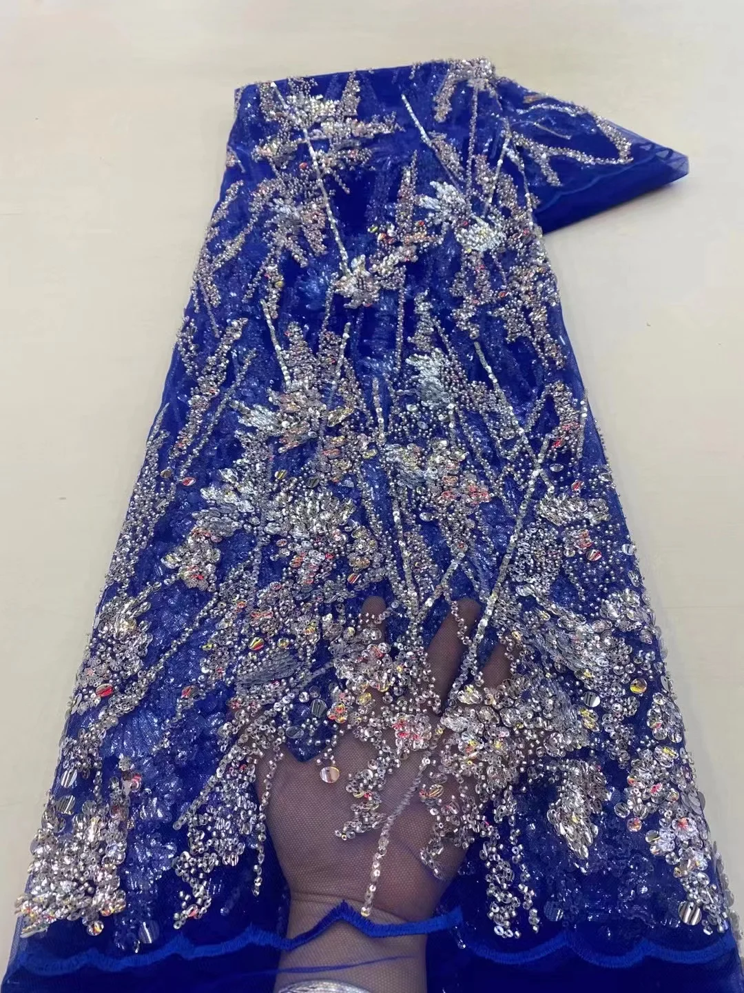 

Handmade Nigeria Beaded Lace Fabric Embroidery African French Lace Wedding Dress Embroidered Aqua Tulle Fabric Sewing QF0357