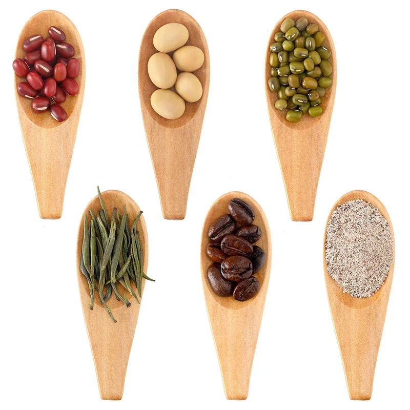 5pcs Wood Mini Tea Spoon Wood Spoon Wooden Spoon Tea Spoon Condiment Scoop Flatware Coffee Tea Small Mini Sugar Spoon Coffee Kitchen Gadgets 7X2.5Cm