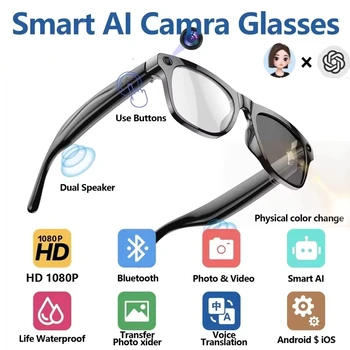 Occhiali Smart AI 4K HD 2026 con Cambio Colore, Fotocamera da 100MP, Chiamate Bluetooth, Assistente Vocale e Controllo Intelligente - Novità 2026