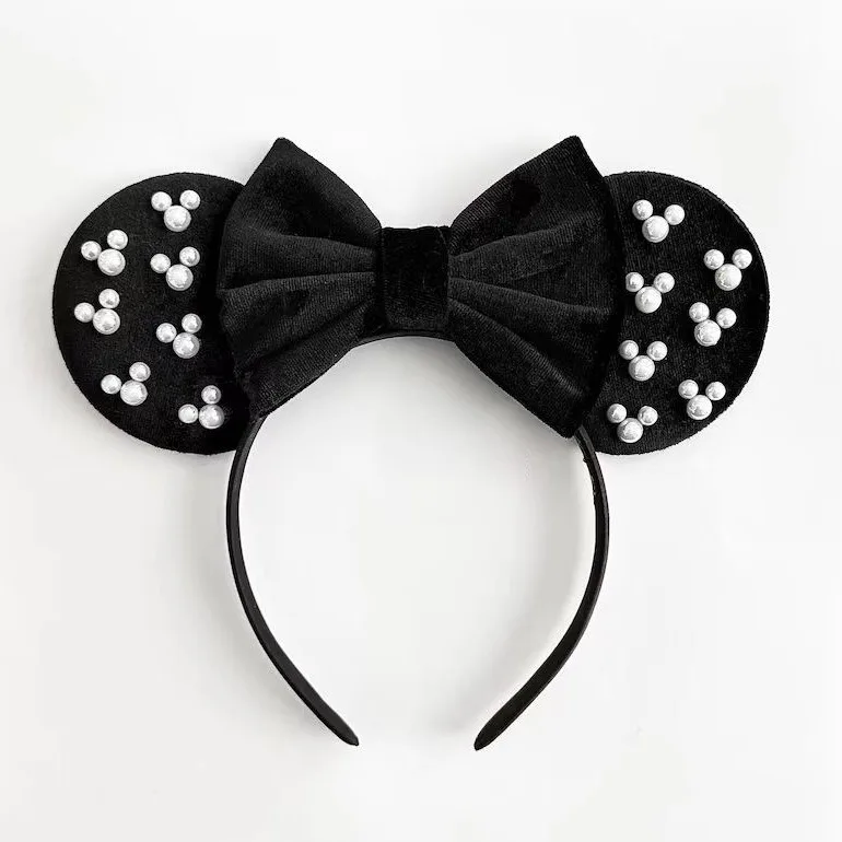 Disney Pearl Mickey Headband Children's Decorative Suede Mickey Headband Amusement Park Decorative Bow