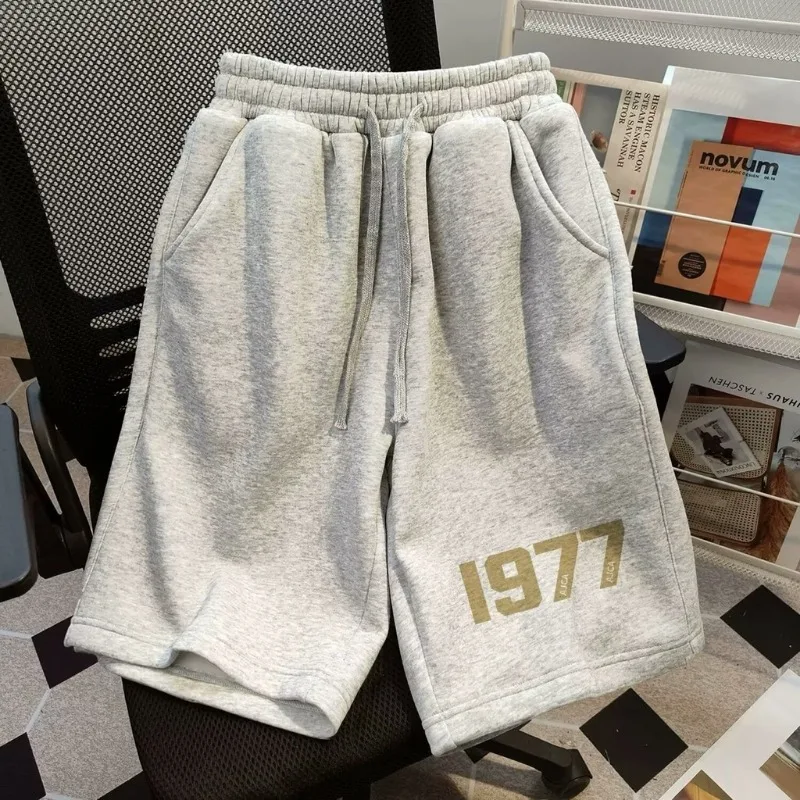 Plus Size M-8XL Men Shorts Letters 1977 Print Short Pants Youth Basketball Sports Gym Drawstring Shorts Boy Beach Pants Men