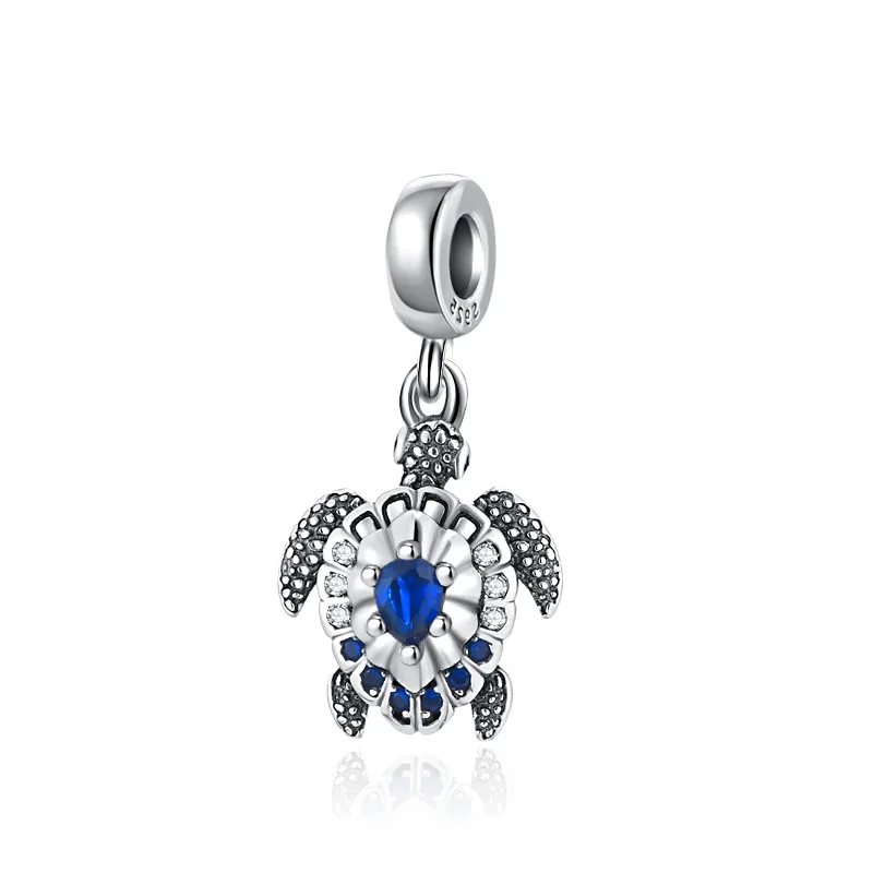 925 Silver Murano Glass Blue Sea Turtle Pendant Crab Beads Fit Original Snake Bracelet Accessories Charms DIY Women Jewelry Gift 6