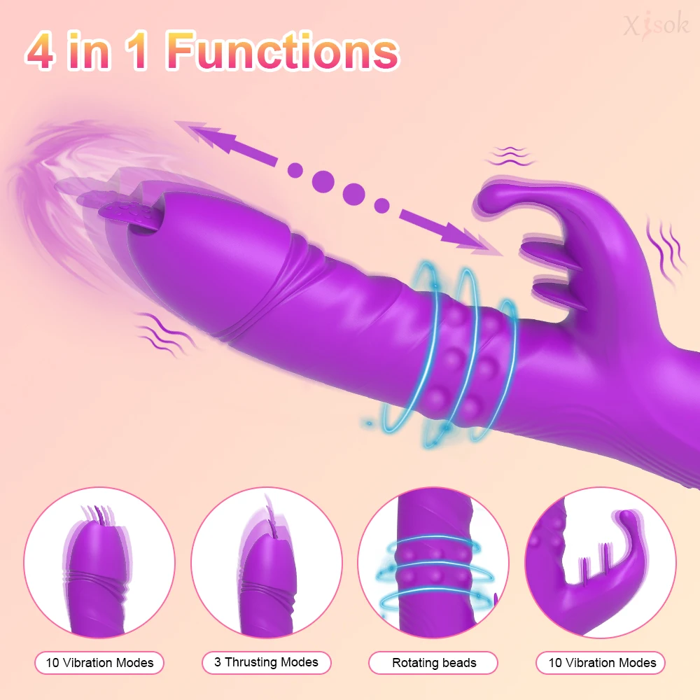 Vibratore telescopico del dildo del coniglio di spinta per le donne Punto G con i giocattoli del sesso dello stimolatore del capezzolo del clitoride che leccano la lingua_voghion.com
