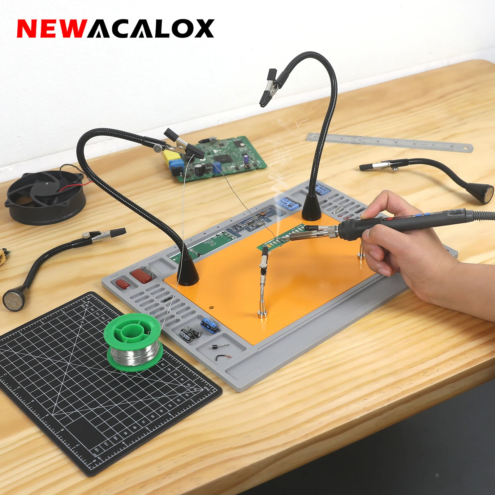 NEWACALOX Magnetic Helping Hands Soldering Station Welding Silicone Pad Cutting Mat Third Hand Soldering Tool PCB Holder
