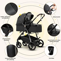 3 en 1 landau poussette Portable luxueux voyage landau haut paysage nouveau-né bébé poussette avec porte-bébé en cuir PU 2