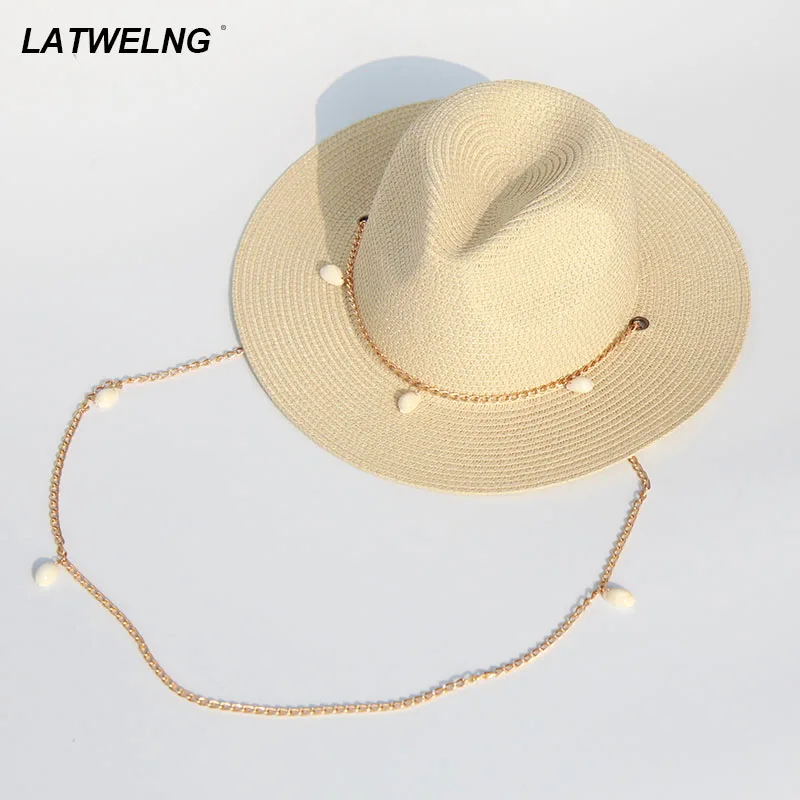2022 Designer Chain Panama Hats For Women Fashion Shell Beach Hats Boat Sun Hats Ladies Summer Vacation Gifts Wholesale 1