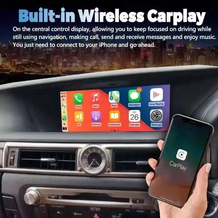 Pantalla CarPlay para Lexus GS200 GS250 GS300 GS350 GS450 2012-2020 Android 14 Bluetooth 12,3 pulgadas RHD reproductor de vídeo Multimedia 6