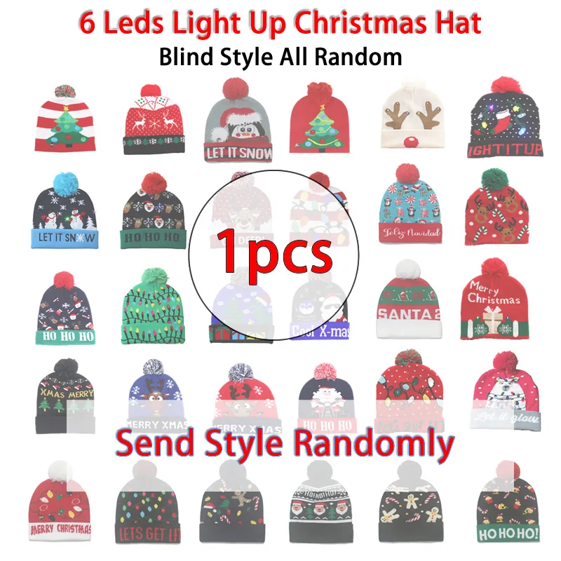 Description Picture 3 of item1/2pcs Blind Style LED Christmas Hat Light Up Knitted Cap Color Flashing Christmas Gift for Xmas New Year Party Decorations