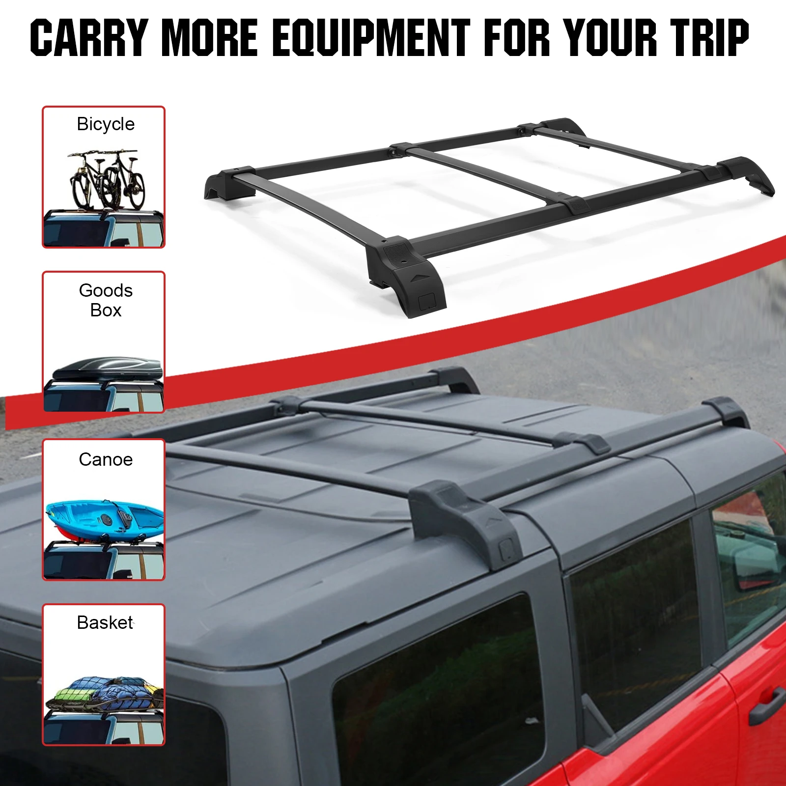 For Ford BRONCO Hardtop Cross Bars Kit Aluminum Alloy Expansion Luggage Rack Lightweight Roof Expansion Platform Car Accrssories