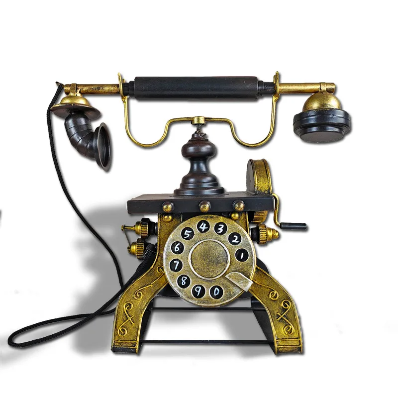 European Antique Rotary Dial Design Telephone Model Desktop Vintage Office Table Ornaments