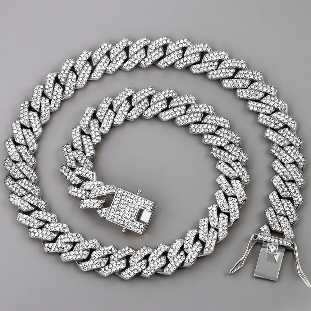 HipHop Men Women 14MM Prong Cuban Link Chain Necklace Bling Iced