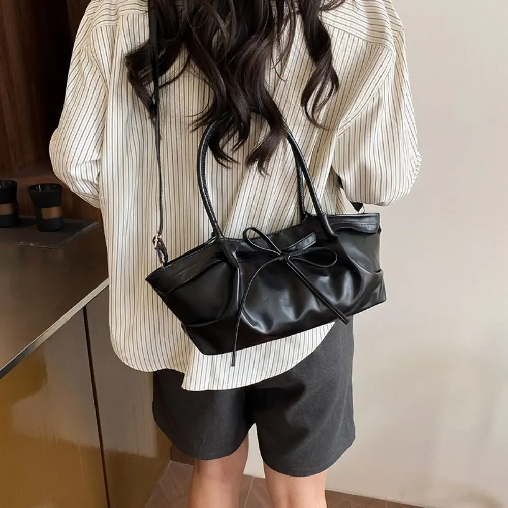 Nuova Borsa a Secchiello con Fiocco di Design, Borsa a Tracolla Multicolore in Pelle PU con Fiocco, Borsa Tote Casual da Donna Elegante - immagine 3