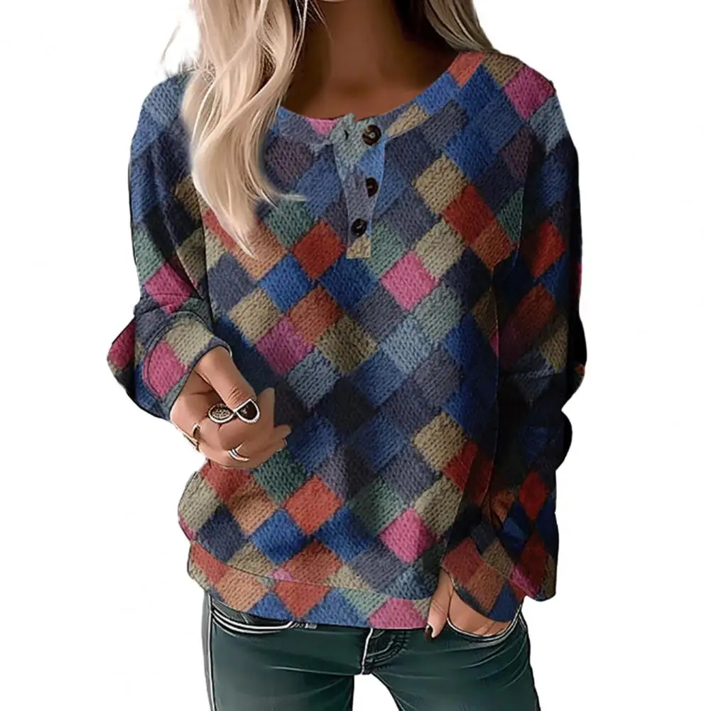 

Casual Style Sweatshirt Oversized Vintage Plaid Sweatshirt Cozy Colorful Casual Women's Top for Spring Fall Women Plaid