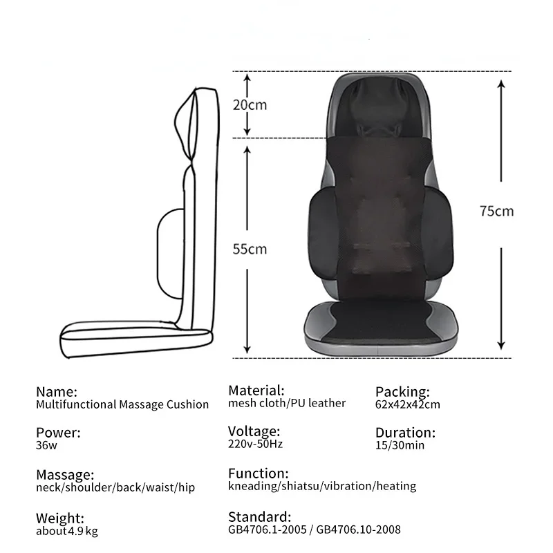 Vehicle-mounted Electric Full Body Massage Cushion Chair Pad Seat Heat Shiatsu Deep Kneading Vibration Back Massager for Home