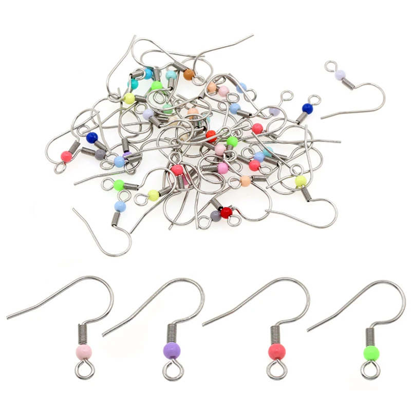 

50PCS Stainless Steel Earrings Hook Ear Wire Findings DIY Jewelry For Women Colorful Beads Earrings Making Accessories Wholesale
