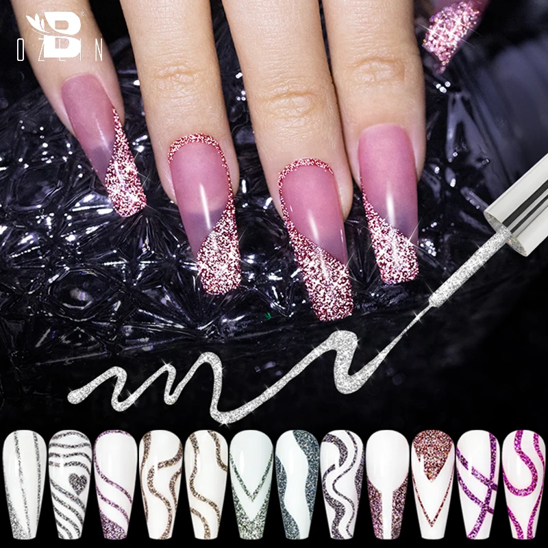 

BOZLIN 8ml Reflective Glitter Line Gel Nail Polish 12 Colors For UV/LED Paint Nails Drawing Polish DIY Painting Varnishes