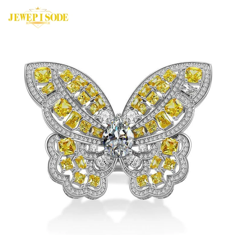 

Jewepisode 100% 925 Sterling Silver Butterfly Citrine High Carbon Diamond Gemstone Wedding Engagement Ring Luxury Fine Jewelry
