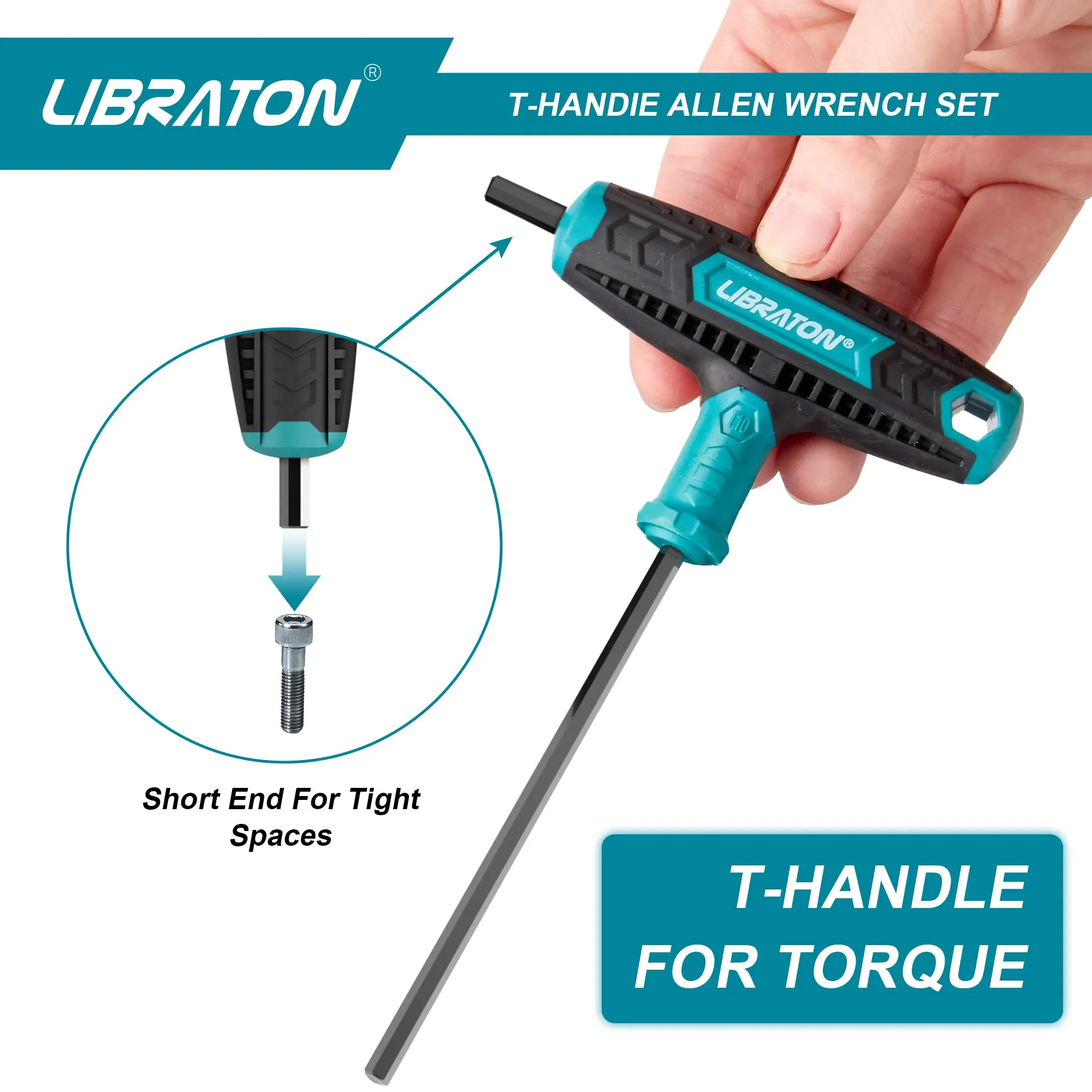 Libraton 7pcs T Handle Allen Wrench Set, T-Handle Hex Key Set Two-End and Chamfered Tips Design 2.5mm-10mm Auto Bike Repair Tool 4
