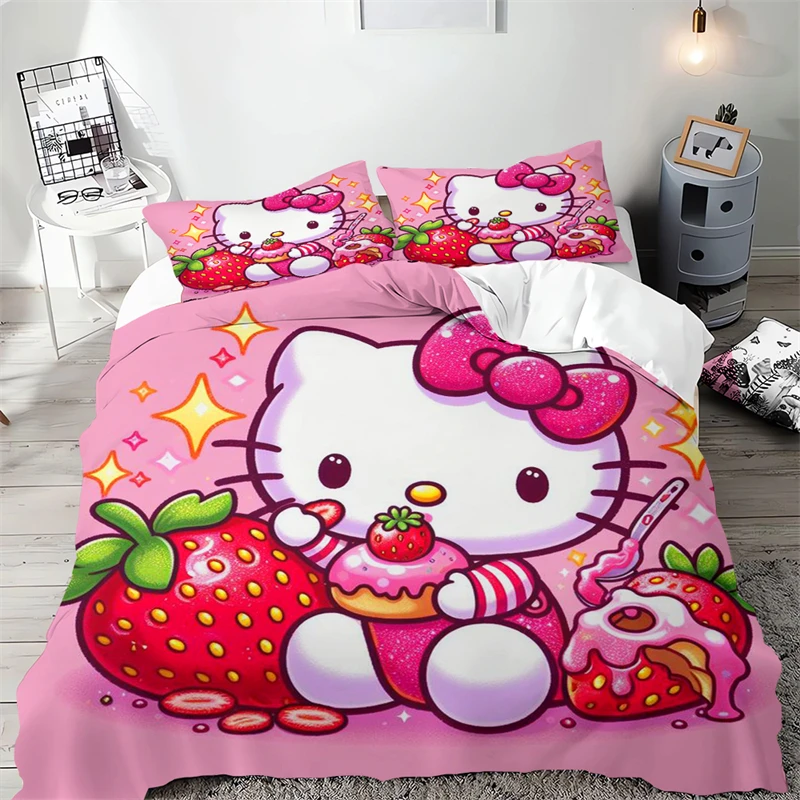 

Hello Kitty Duvet Cover Needlework Multi-Piece Set Multi-Size Bedding Set for Boys Girls Single Double Bed Room Decor Kids Gift