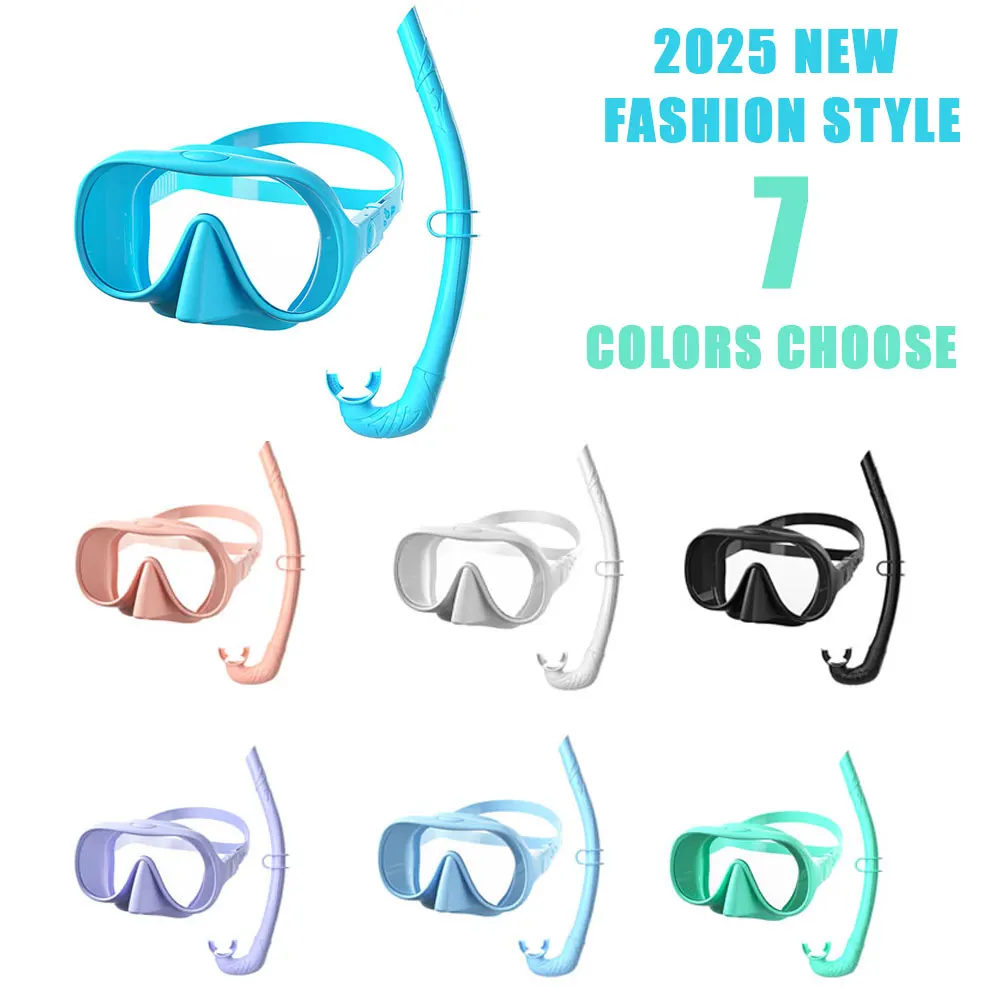 New Diving Mask Anti-Fog 180&deg; View Lens, Pure Soft Silicone Snorkeling Set, Adjustable Snorkel Swim Training Glasses for Diving