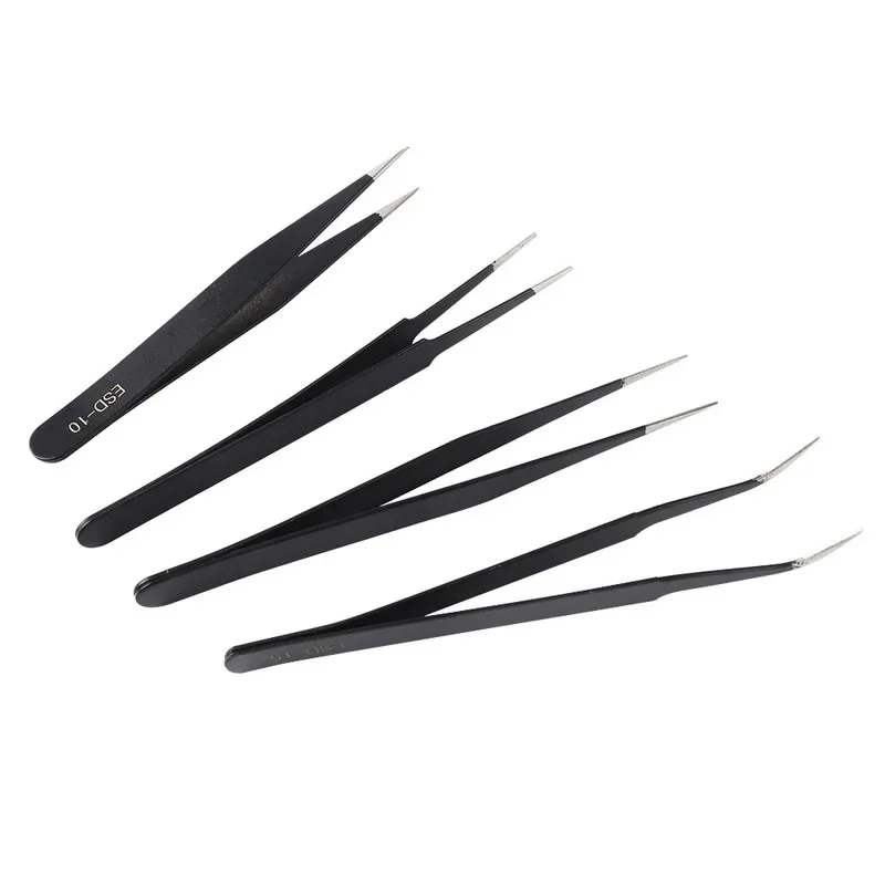6PCS Stainless Steel Lash Tweezers Black Straight Point Elbow Nail Art Tweezer Makeup Eyelash Extension Applicator Beauty Tools 3