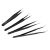6PCS Stainless Steel Lash Tweezers Black Straight Point Elbow Nail Art Tweezer Makeup Eyelash Extension Applicator Beauty Tools 3