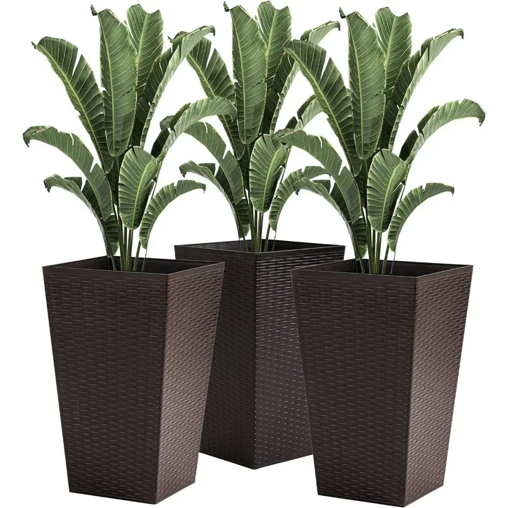 

Planters with Drainage Hole Set of 3, Outdoor Flower Pots for Porch, Front Door, Entryway, Patio and Deck, Indoor Planters