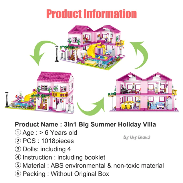 Friends City House Summer Holiday Villa Castle Building Blocks Sets Figures Swimming Pool DIY Toys for Kids Girls Birthday Gift 2