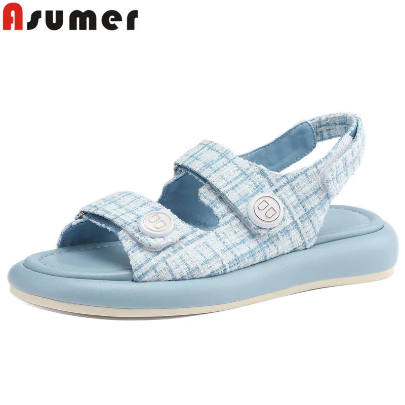 

ASUMER 2023 New Canvas Slingbacks Summer Casual Sandals Flat With Heels Sandals Ladies Back Strap Platform Women Shoes
