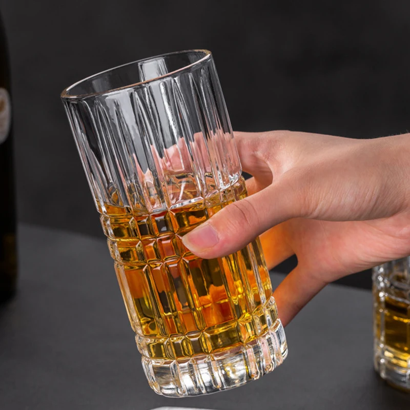 300ml/380ml Collin Cups Engraved Glass Cocktail Glasses Cup Straight Mojito Juice Cups Tumbler Bar Accessory Coffee Mug Glass