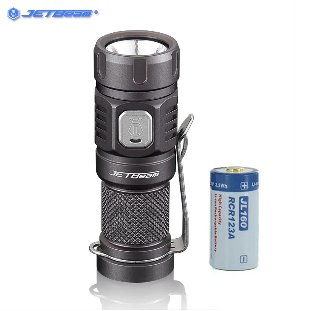 JETBeam E20R Flashlight Rechargeable Bright LED 990 Lumens Beam Throw 185 Meters Search Self-defense EDC Torch 16340 Li Battery
