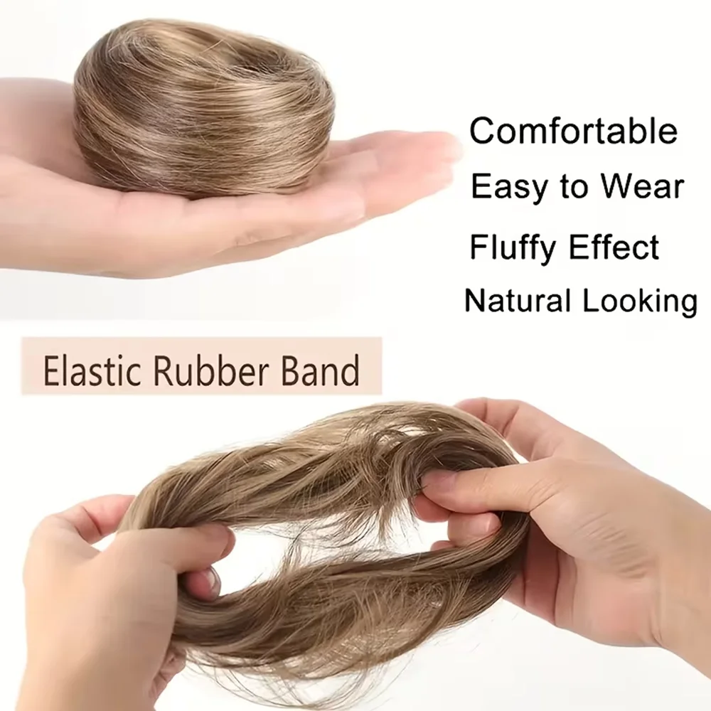 합성 스트레이트 헤어 번 헤어피스 볼륨감과 풍성함을 더하는 기본 번 업두 스타일용 탄성 고무밴드 모든 모발 타입에 적합