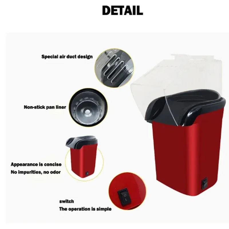 popcorn popper oil-free air corn machine Pipoqueir Eletrica hot air machine mini popcorn maker machine-1200W household healthy home kitchen